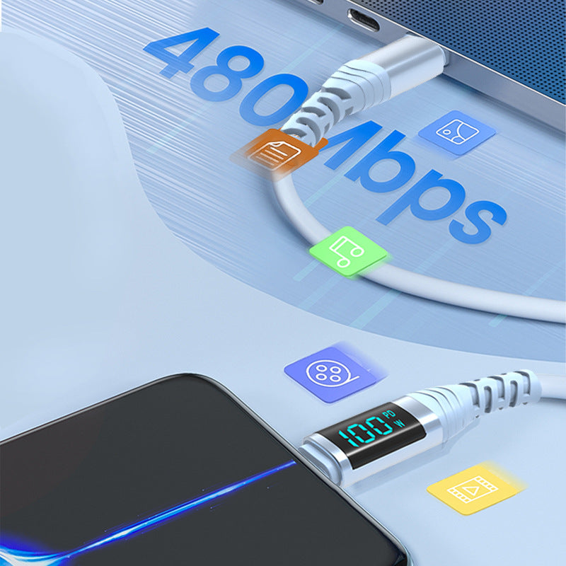 100W Digital Display Type-C Fast Charging Data Cable
