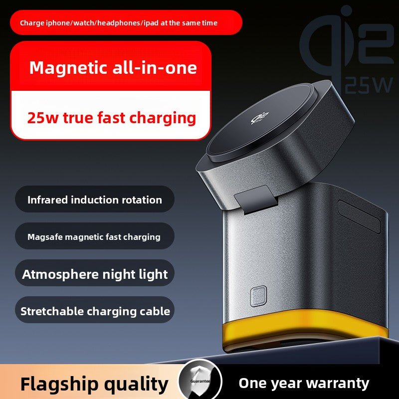 Qi2 Certified Five-in-One Magnetic Wireless Charger Stand for Phones and Watches
