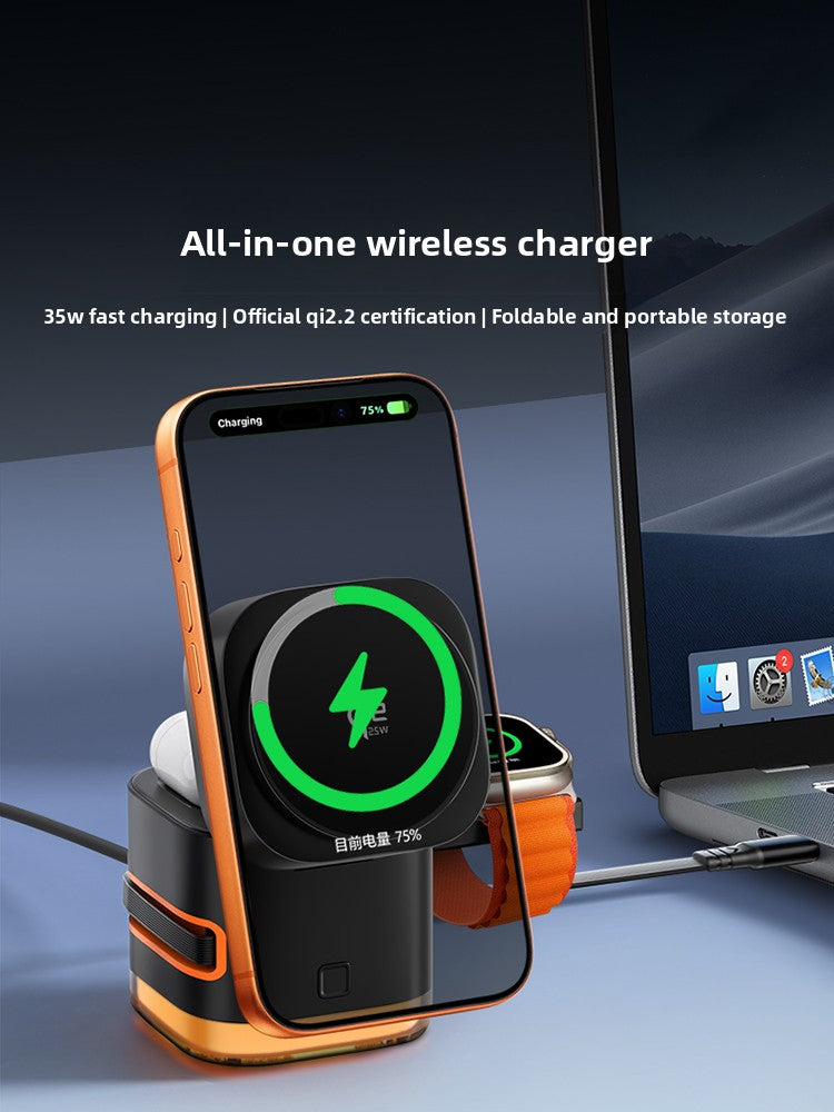 Qi2 Certified Five-in-One Magnetic Wireless Charger Stand for Phones and Watches
