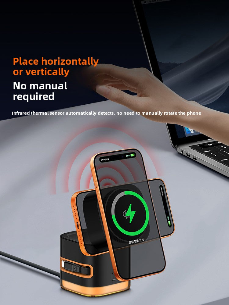 Qi2 Certified Five-in-One Magnetic Wireless Charger Stand for Phones and Watches