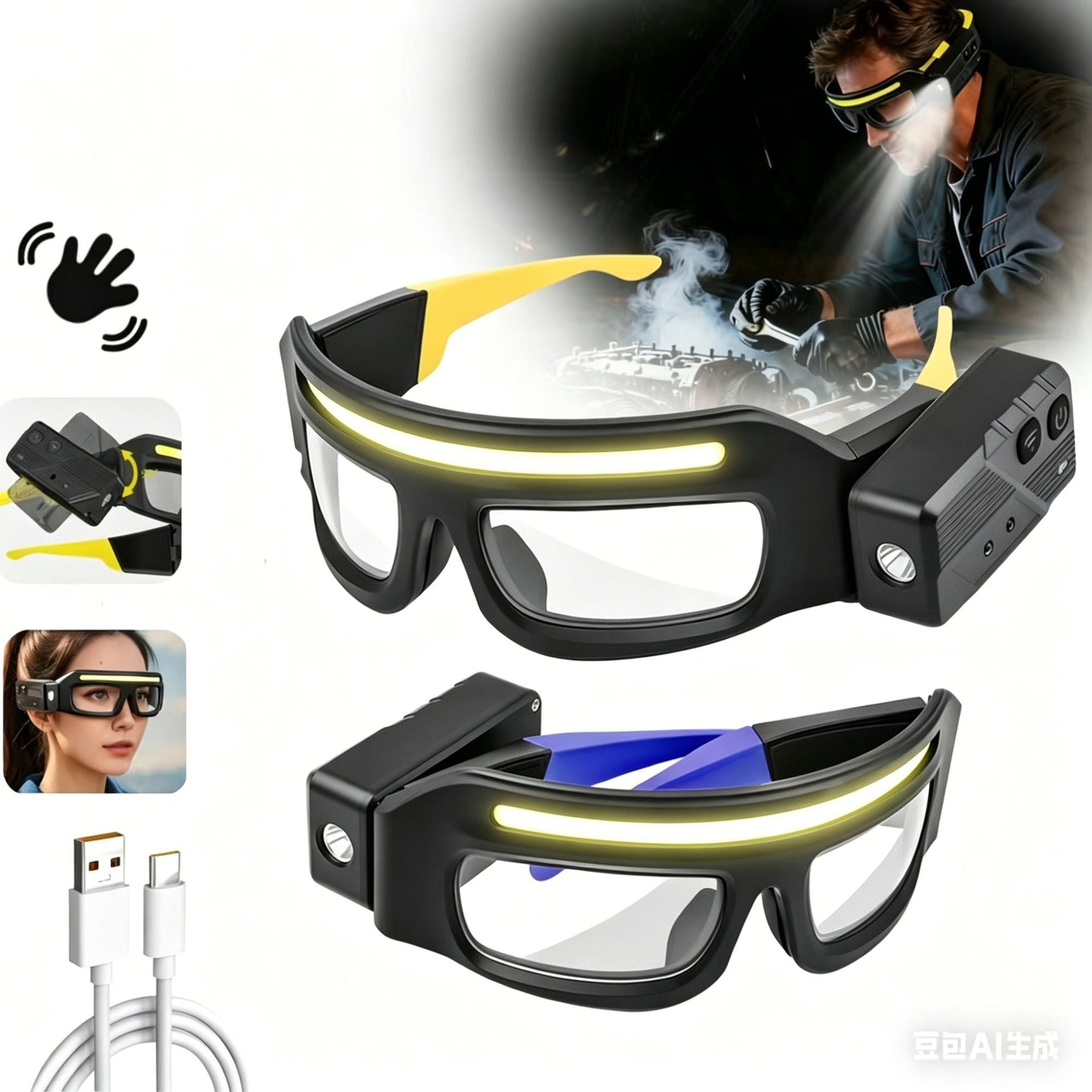 LED Headlamp Glasses with Motion Sensor